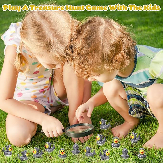 30 Pcs Shark Ducks, Mini Shark Resin Ducks Bulk | Fun Printed Toy Figures for Birthday Party Favors, Themed Decor, Kids Gift Collection (Ferocious Shark)
