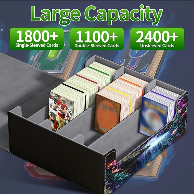 Large Card Deck Box for MTG, Fits 1200+ Sleeved Cards, PU Leather Storage Case with Strong Magnetic Closure, Multiple Colors for TCG CCG Baseball Card Collections, Purple Mountains