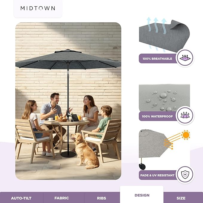 Midtown Umbrellas The Lean Patio Umbrella (Terylast Fabric - Greige, 10 Foot)