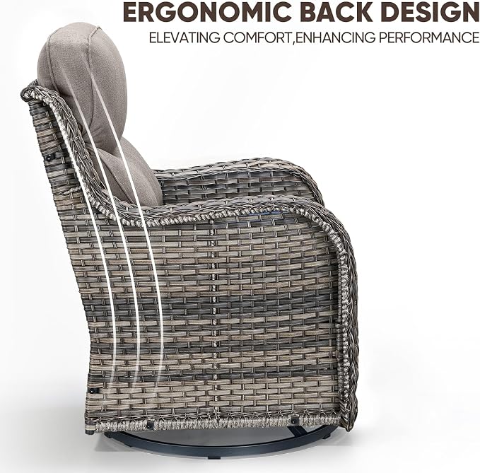 Swivel Patio Chairs sofa Set of 9 with 6" Thick Cushion - Wicker Outdoor Swivel Rocker Patio Chair ,Sofa/Glass coffee table, High Back Comfortable Outdoor Glider Chairs - Grey Wicker | Grey Cushions