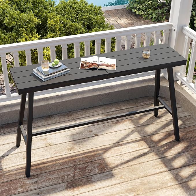 Crestlive Products Outdoor Bar Table, Patio Pub Table, 63'' Patio Bar Height Table with Weather Resistant Waterproof Top for Balcony, Bistro, Garden, Backyard, Poolside, Indoor (Black)