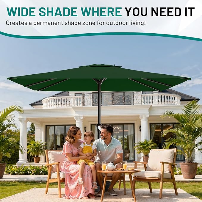 AreShark 8' x 10' Rectangle Patio Umbrellas for Outdoor, Outdoor Table Umbrella, Large Outdoor Patio Umbrellas with 8 Sturdy Ribs for Pool, Garden, Market (Dark Green)