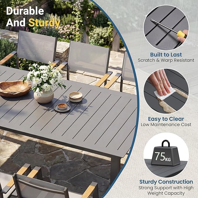 Wisteria Lane Aluminum Outdoor Patio Table and Chairs Set with 121" L-81 L Expandable Dining Table, 13-Pieces Outdoor Dining Set for 12, Patio Furniture Set with Stackable Quick Drying Chairs, Grey