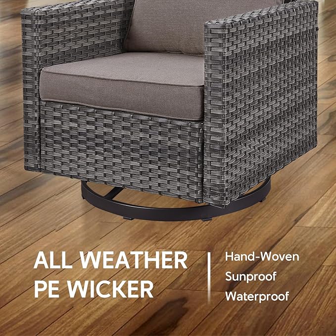 5 Piece Wicker Patio Furniture with Fire Pit Table - Outdoor Conversation Set with 50,000 BTU Fire Pit, All Weather Rattan Patio Set for Deck Backyard Garden - Grey Wicker Grey Cushion
