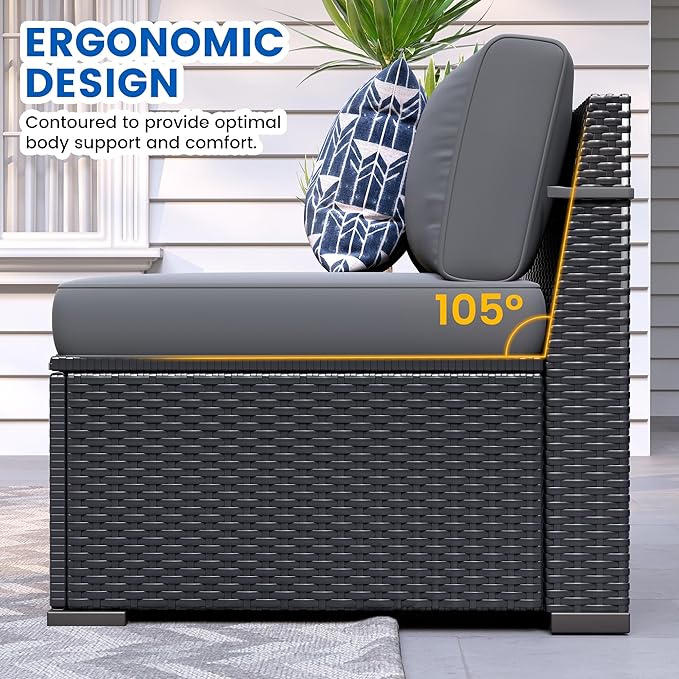 Patio Furniture Sets, 7-Piece Outdoor Patio Furniture with Thick Cushions,Coffee Table Outdoor All-Weather Conversation Set Sectional Sofa for Backyard, Poolside, Garden(Grey)