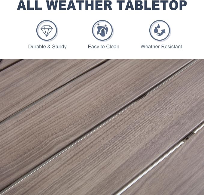 VICLLAX Outdoor Patio Dining Table for 4, Metal Square Patio Table with Umbrella Hole for Backyard Porch, Grey 40.2"