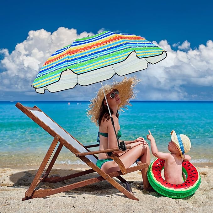 Buryeah 2 Pcs Beach Chair Umbrella Automatic with Universal Adjustable Clamp 44" UPF 50+ Portable Clamp on Beach Chair for Wheelchair Patio Golf Carts Camping
