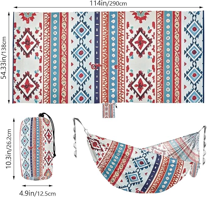 Boho Red and Blue Vintagexture 330lb Capacity Camping Hammock Cloth Hammock for Patio Backyard Lounge Base hamaca para Camping 0 a 24 Meses