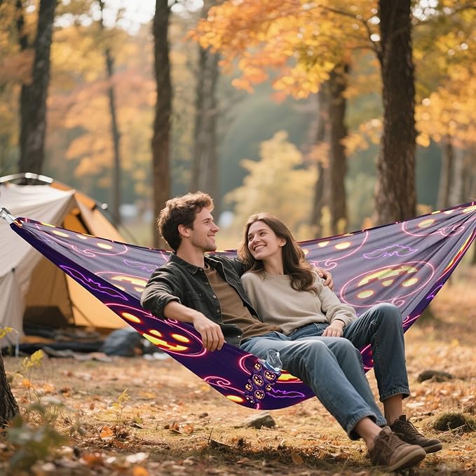 Hammocks for Outside Halloween Pumpkins Bats Camping Hammock Portable Hammocks with Tree Straps and Carry Bag Camping Accessories for Hiking Beach Outdoor