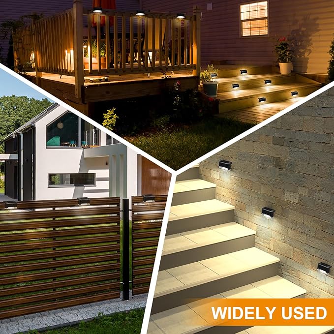 Geelin 32 Pcs Solar Deck Lights Outdoor, Waterproof LED Solar Step Fence Lights for Stairs, Step, Railing, Patio, Driveway, Garden, Pathway and Yard(Black Shell Cool White Light)