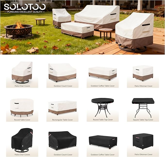 Outdoor Couch Cover Waterproof Heavy Duty Patio Furniture Covers, 85W x 38D x 35H Inches 3 Seater Outdoor Sofa Cover (Beige)