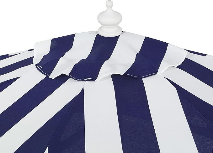 JONATHAN Y Beverly 9 ft. Coastal Navy and White Striped Half Patio Umbrella with Scalloped Fringe, Crank Lift, and Manual Tilt for Balcony, White Pole UMB1201I