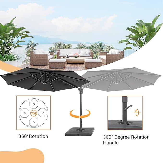 FLAME&SHADE 11 ft Cantilever Offset Patio Umbrella, Large Heavy Duty Outdoor Patio Umbrella Aluminum 360° Rotation Round Outdoor Umbrella for Deck,Pool,Backyard