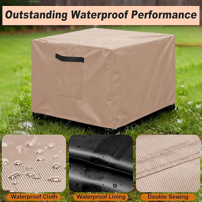 LYHNMW Outdoor Patio Ottoman Cover, 2PCS 20" L x 20" W x 18" H Waterproof Patio Ottoman Cover, 600D Heavy Duty Patio Furniture Cover with Padded Handles (Khaki)