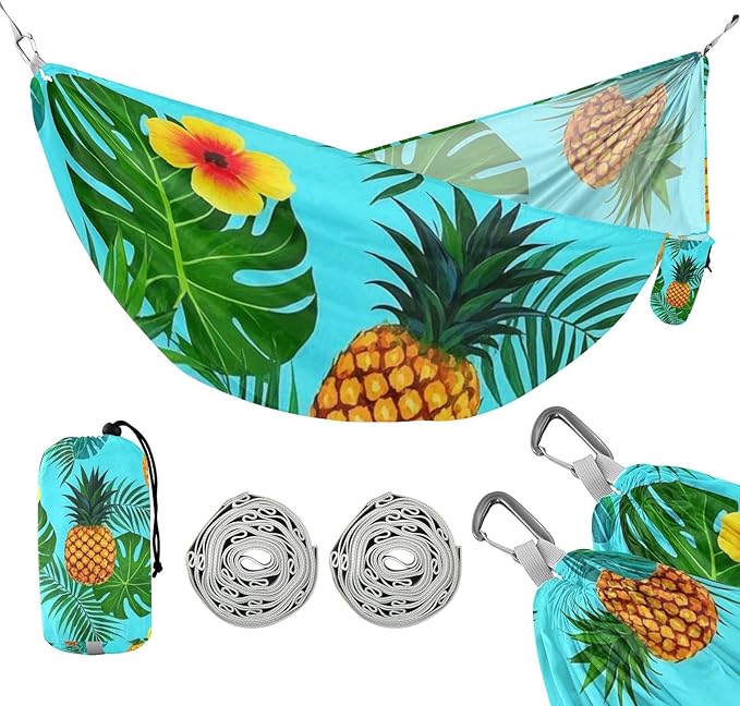 Summer Pineapple Palm Flower Blue 330lb Capacity Hammocks for Camping with Tree Straps Indoor Hammock for Outside Patio Garden sillas para acampar