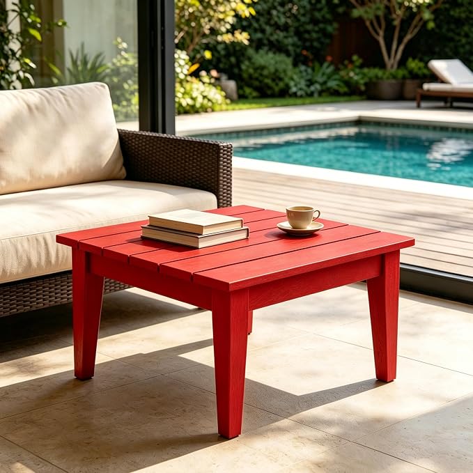 WestinTrends Ashore Outdoor Coffee Table, 32 Inch All Weather Poly Lumber Adirondack Patio Coffee Table Square Low Table, Red