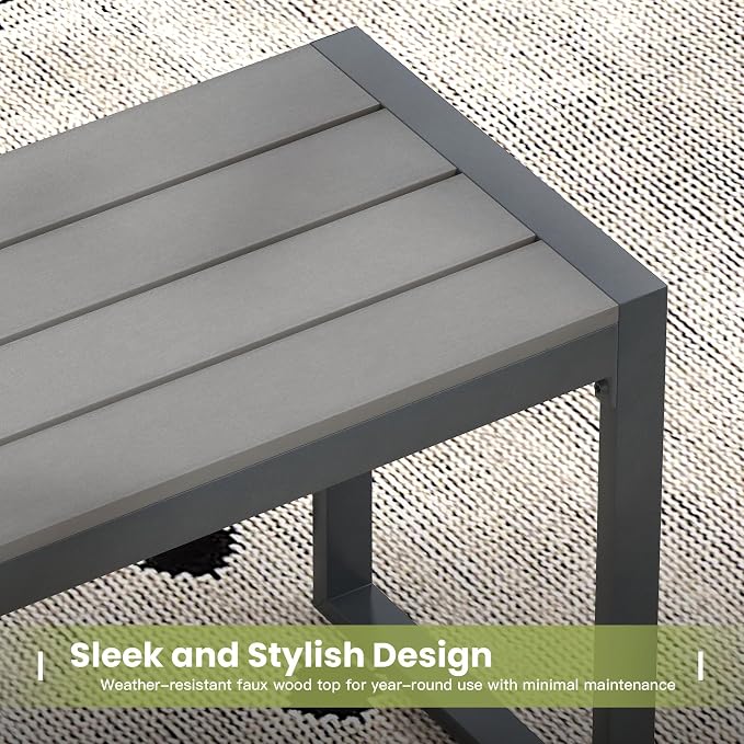 6 Pieces Outdoor Dining Set, Patio Table and Chairs Set with Garden Bench for 6-7 People, 63" Outdoor Dining Table and Swivel Patio Chairs for Deck Backyard, Grey and Dark Grey
