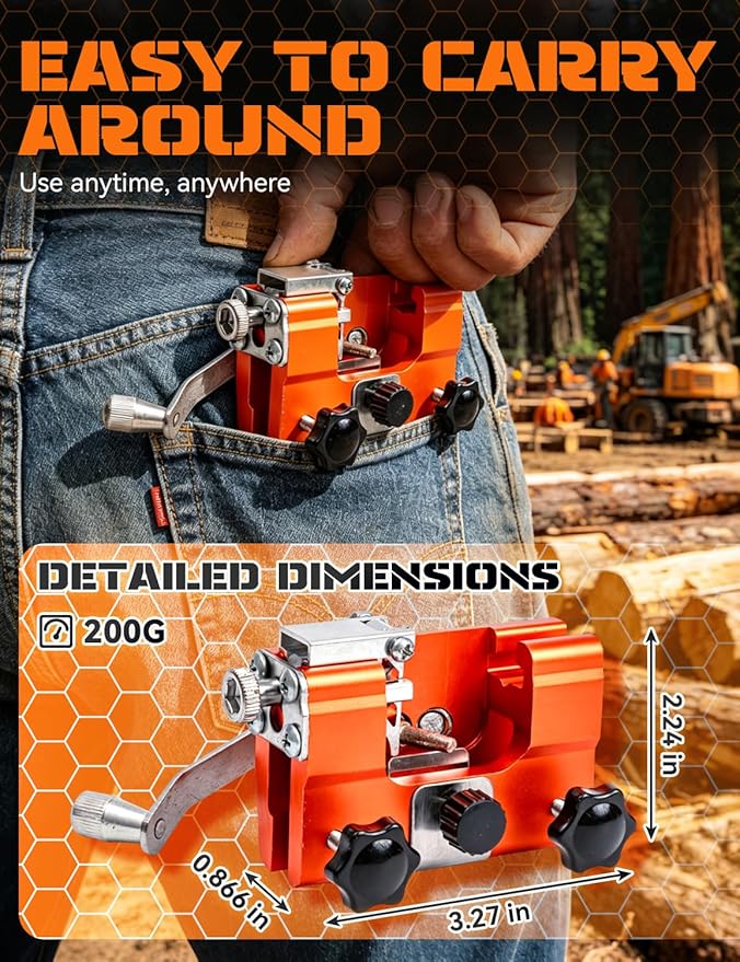 Chainsaw Sharpener Tool, Hand Crank Chain Saw Sharpener with 30° Angle Guide & Adjustable Clamp, Portable Chainsaw Kit for 4-22" Chains Gas & Electric Chainsaws (Orange-Small+10 Head)