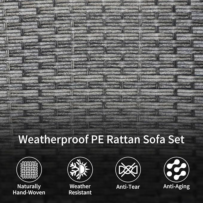 SHGJ&SOFT 3 Piece Patio Furniture Set, 2 Outdoor Swivel Rocking Chairs with Side Table, Wicker Glider Chairs, All-Weather Rattan Bistro Set for Porch, Deck, Pool (Khaki, Grey Full-Weave Rattan)