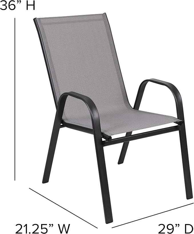 EMMA + OLIVER Seven Piece Indoor/Outdoor Dining Set - Metal Table with Tempered Glass Top - Six Gray Flex Comfort Chairs- Umbrella Hole - All Weather