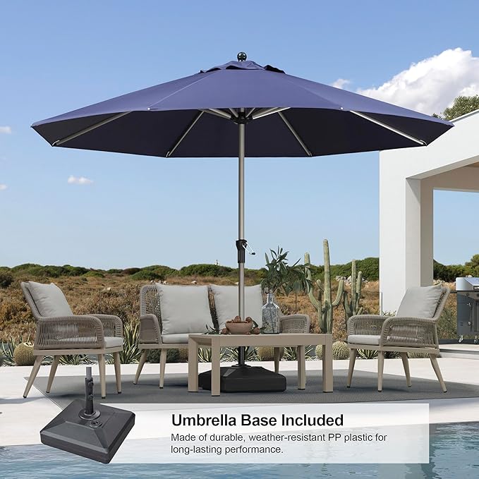 PURPLE LEAF 11' Round Market Umbrella, Patio Umbrella with Base Included, Heavy Duty Outdoor Umbrella, Aluminum Pool Umbrella for Deck, Garden, or Poolside, Navy Blue