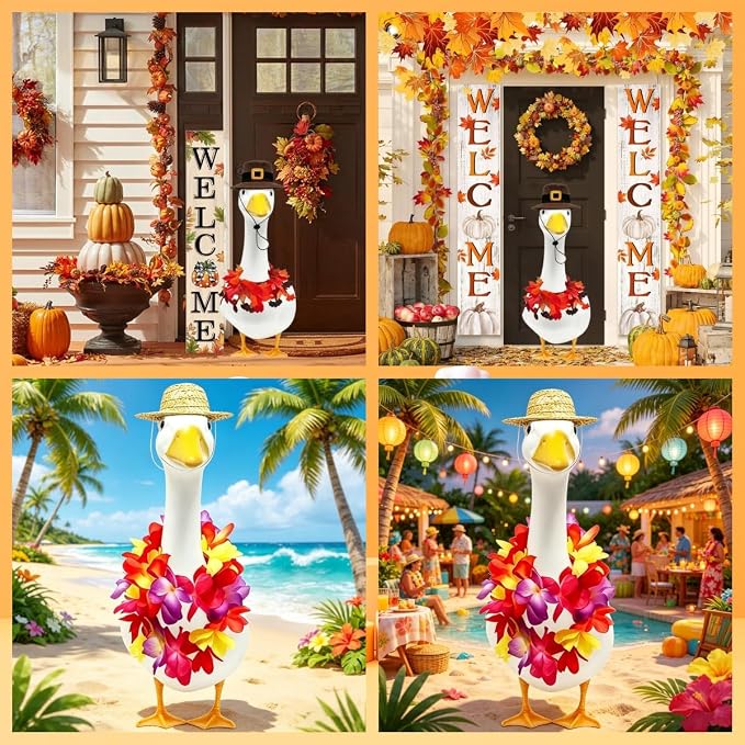 8 Set Holiday Porch Goose Outfits All Seasons Holiday Bundle St. Patrick Easter Summer Hawaiian 4th of July Fall Lawn Goose Clothing Porch Clothes for Patio Yard Lawn Decor