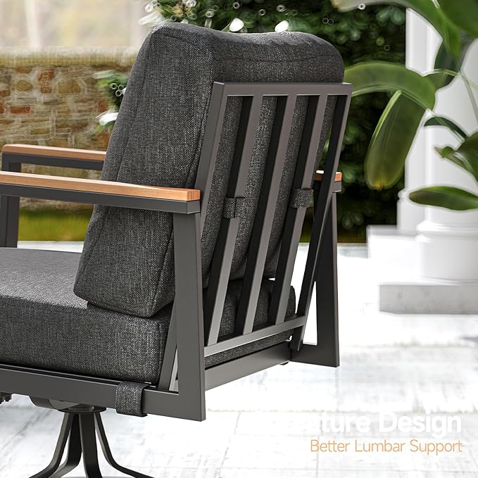 Patio Conversation Set, 5 Pcs Outdoor Furniture with 3-Seater Sofa, 2 Single Rotate 360° Chairs, Coffee Table and End Table, 5 Seats Couch with Washable Thick Cushions for Backyard Porch Balcony