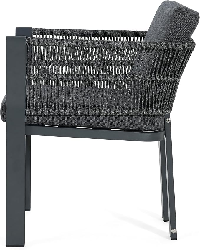 Christopher Knight Home Tamken Acacia Wood Outdoor Dining Set for 6, 7 Piece Patio Dining Table and Chair Set, Metal Outdoor Dining Armchair and Table Set with Removable Cushion, Black+Grey+Teak