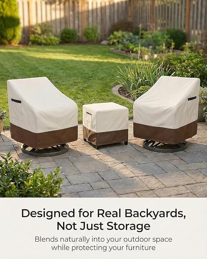 Patio Furniture Covers Set for 3-Piece Bistro Sets, Heavy-Duty 600D Waterproof Outdoor Furniture Covers for 2 Chairs&Side Table,UV Resistant, All-Season Protection for Patio,Porch Backyard,Beige&Brown