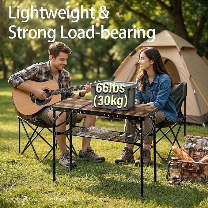 Folding Picnic Table 3ft Portable Camping Table with Adjustable Heights Lightweight Aluminum Foldable Small Card Table for Outdoor Indoor Camp Backyard BBQ