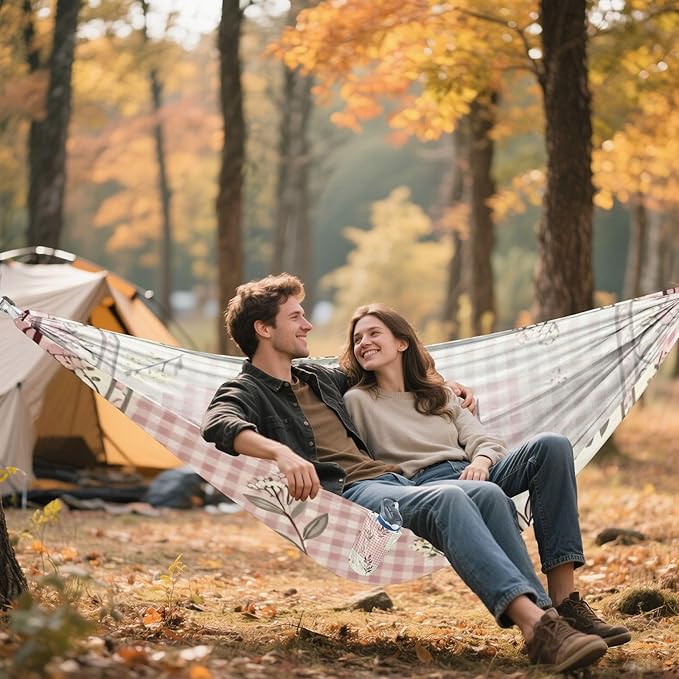 Gentle Gingham Hammocks for Camping with Portabl Carry Bag Hanging Hammock Outside Beach Patio Garden