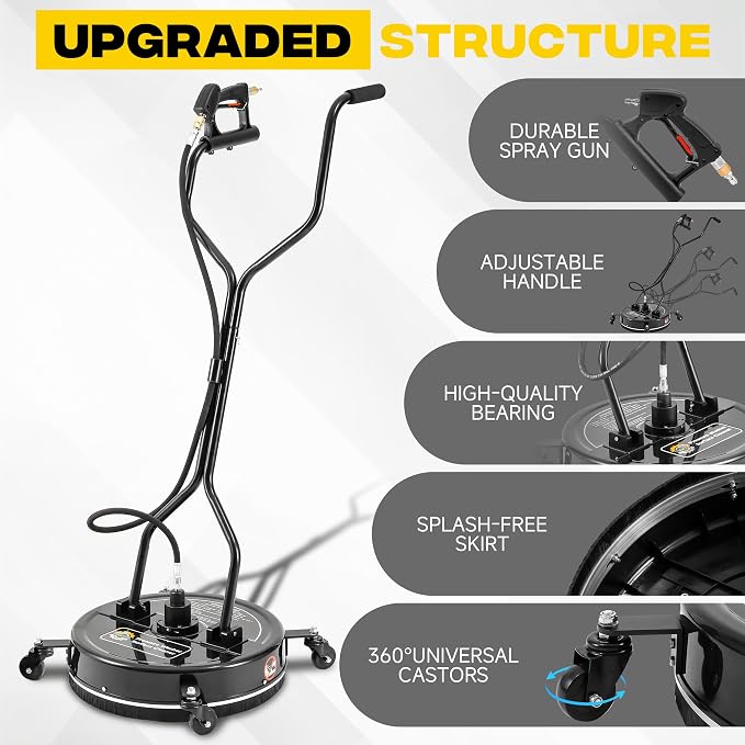 PWACCS 20" Pressure Washer Surface Cleaner, Power Washer Driveway Attachment with 4 Wheels and Dual Handle for Concrete, Patio, Sidewalk, and Deck, Black, 4500 PSI