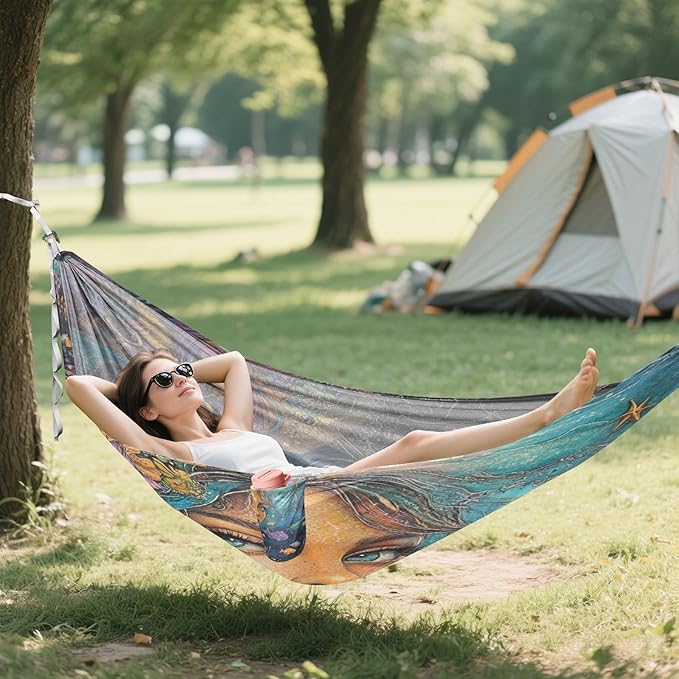 Ocean - Inspired Mermaid Muse Outdoor Hammock with Tree Straps Tree Hammock for Outside Beach Patio Garden