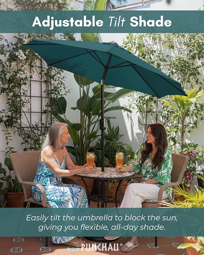6 Ft Outdoor Patio Umbrella, Easy Open/Close Crank and Push Button Tilt Adjustment - Dark Teal Market Umbrellas