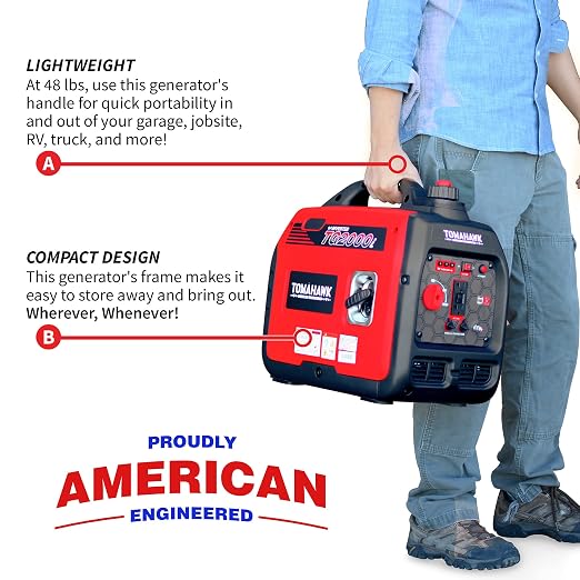 TOMAHAWK 2000 Watt Inverter Generator Super Quiet Portable Power For Residential Home Use 120V and USB Outlet Panel