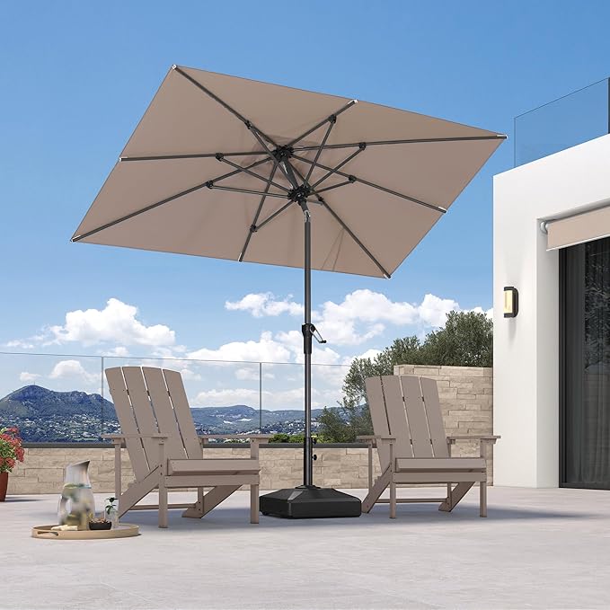 PURPLE LEAF 8' x 5' Rectangular Patio Umbrella Outdoor Table Umbrella Aluminum Frame Market Umbrella Sun Umbrella with 8 Sturdy Ribs & Tilt for Garden Deck Lawn & Pool Beige