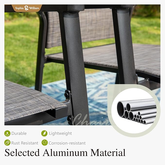Sophia & William Patio Dining Set 5 Pieces, 4 Stackable Aluminum Textilene Dining Chairs with 37"x 37" Square Dining Table, Patio Table Chair Set for Outdoor Garden Lawn (Grey)