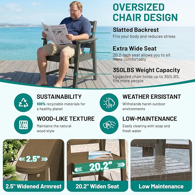 PLUUV 7-Piece Outdoor Patio Dining Set, All-Weather HDPE Dining Furniture Set with Umbrella Hole Cut-Out Table, Aluminum Table Legs, and 6 Chairs, Waterproof & Easy Clean for Backyard, Garden, Brown