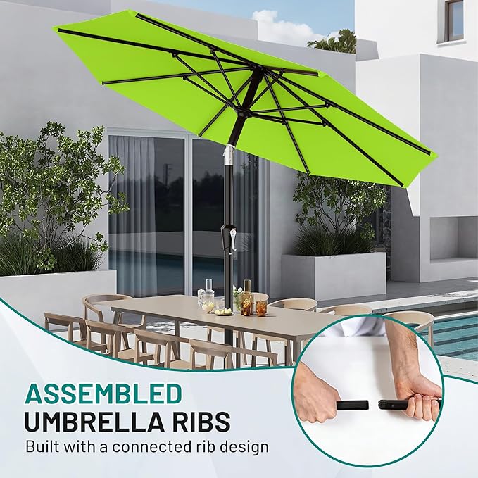 AreShark 10 FT Outdoor Patio Umbrella, Patio Table Umbrella with Push Button Tilt and Crank, Outdoor Patio Umbrellas with 8 Fiberglass Ribs, Patio Umbrellas for Market, Garden, Pool (Apple Green)