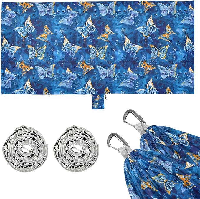 Camping Hammock Outdoor Hammocks for Outside Butterfly Batik Blue Beach Trees Portable Lightweight with Pockets Tree Straps Indoor