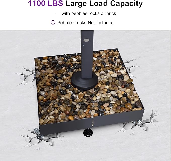 PURPLE LEAF 9' X 12' Rectangle Patio Umbrella with Wheeled Base Large Cantilever Outdoor Umbrella Offset Umbrella with 360-degree Rotation Garden for Deck Backyard Pool Beige Grey