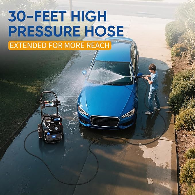 TOOLCY 3400 PSI Gas Pressure Washer, 2.8 GPM Gas Power Washer with 212cc OHV Engine, 30 FT Pressure Hose, Axial Cam Pump, Spray Gun with Extension Wand for Driveways, Patios Outdoor Cleaning