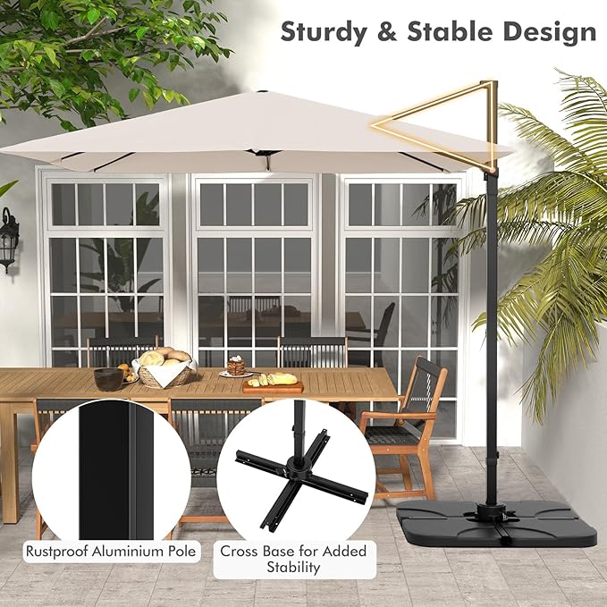 Tangkula 9.5 FT Cantilever Patio Umbrella, Outdoor Square Offset Umbrella with 360° Rotation, Heavy Duty Patio Hanging Umbrella with Cross Base for Garden Deck Pool Backyard (Beige)