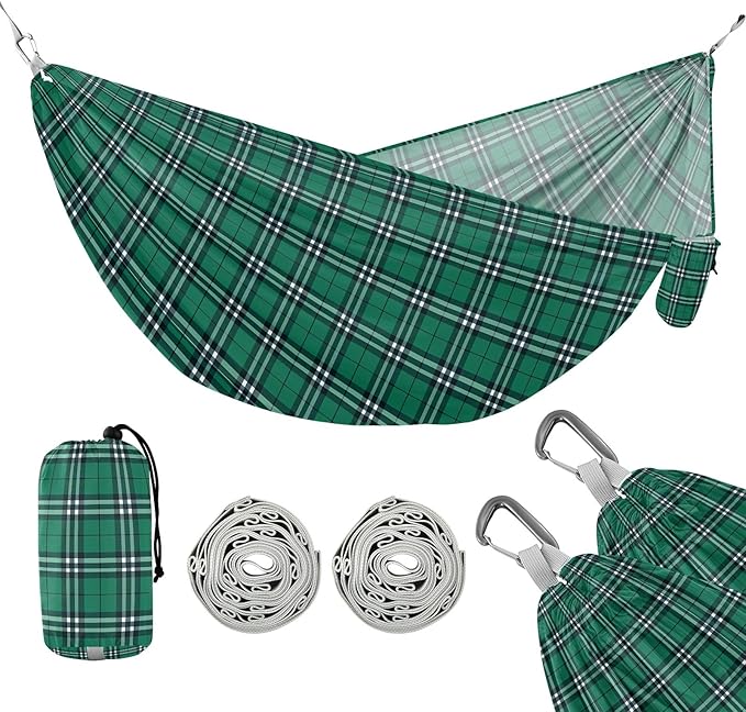 Camping Hammock Outdoor Hammocks for Outside Check Plaid Green 1 Beach Trees Portable Lightweight with Pockets Tree Straps Indoor