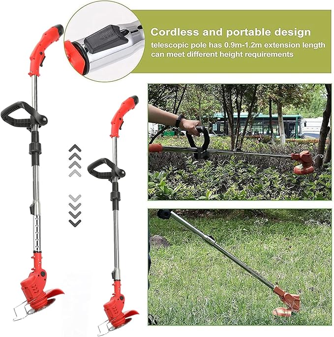 Cordless Weed Wacker, Electric Grass Trimmer 12V 2.0Ah Battery Powered Weed Trimmer, 3 in 1 Stringless Lightweight Brush Cutter/Edger/Mower with 3 Types Blade for Garden and Yard Lawn Care (Orange)