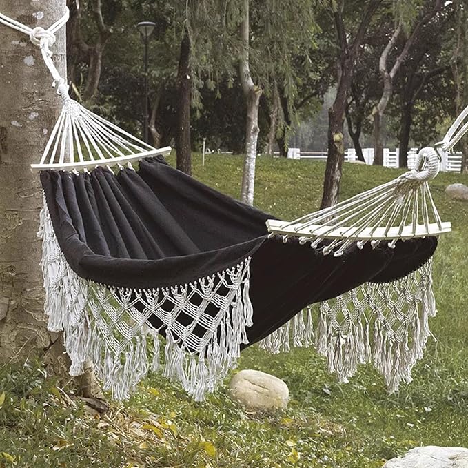 Handmade Cotton Woven Hammock, Portable Boho Canvas Swing with Tassels for Indoor and Outdoor Use, Perfect for Patio, Yard, Garden, and Camping