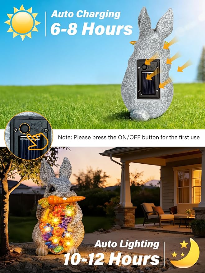 Guhope Solar Garden Statues, Outdoor Solar Bunny Easter Decor with Succulent and 6 LED Lights, Outside Yard Figurine Decor for Garden, Lawn, Patio, Balcony, Porch, Unique Gifts for Mom Grandma