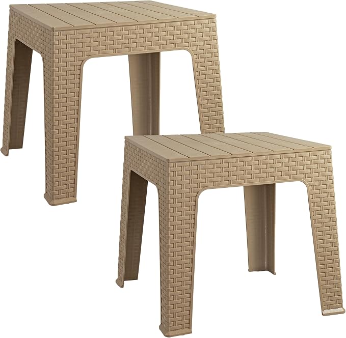 Sunnydaze Adirondack Small Outdoor Side Table for Balcony Essentials - Plastic Square End Table for Outside Patio - Set of 2 - Beige