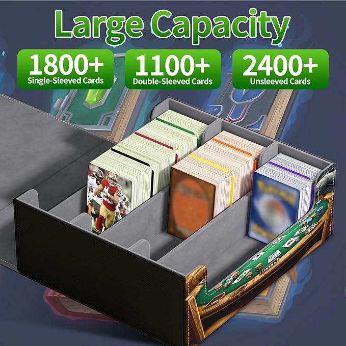 Card Deck Box for MTG, Cards Storage Box Fits 120+ Sleeved, Leather Big Size Strong Magnetic Closing Case for Board Games Magic TCG CCG Baseball Collection Women Man, Elephant Lion