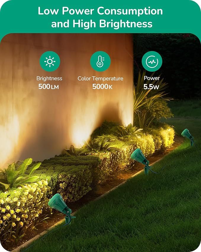 EDISHINE LED Outdoor Spotlights, 120V 5.5W Plug in Spot Light with 3 Lenses (Red Green Yellow), 180° Rotatable, 5000K, Waterproof Landscape Lighting for Flag Tree Garden, 2 Pack
